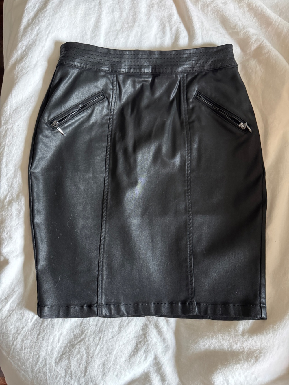 Black Coated Denim Pencil Skirt